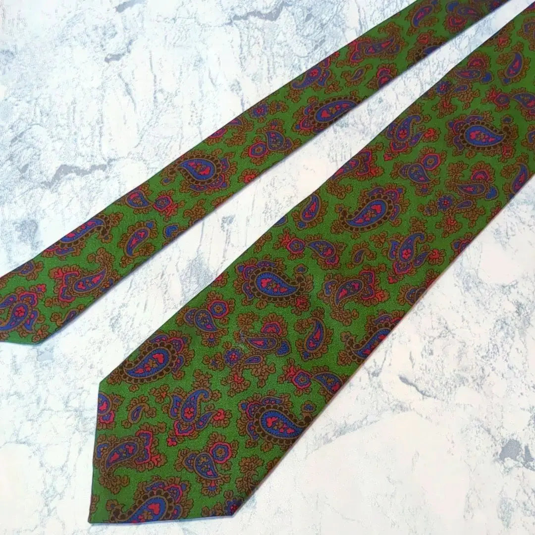 ✧fil a fil✧Tie Paisley pattern Green Green Pink Beautiful color