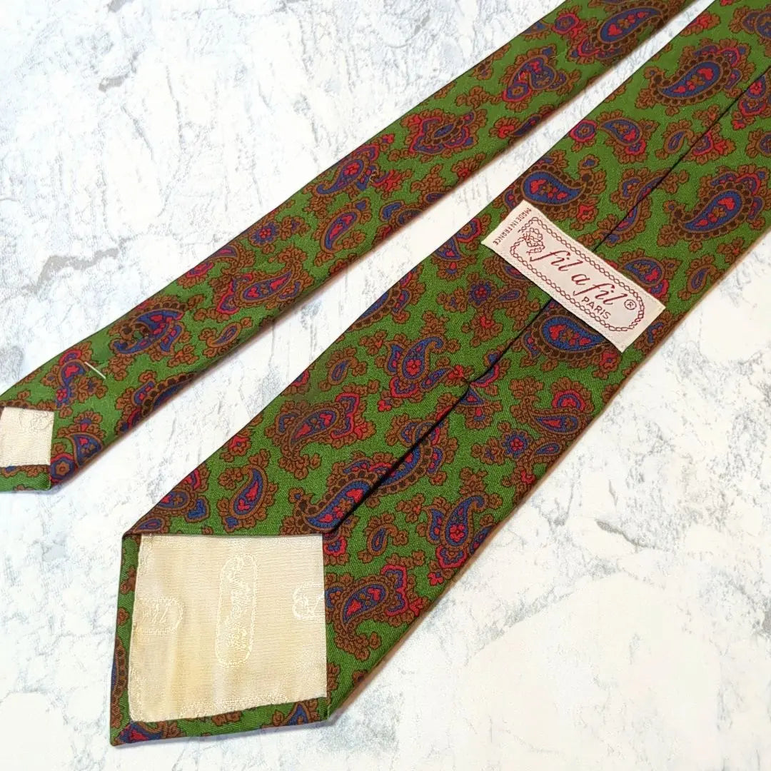 ✧fil a fil✧Tie Paisley pattern Green Green Pink Beautiful color