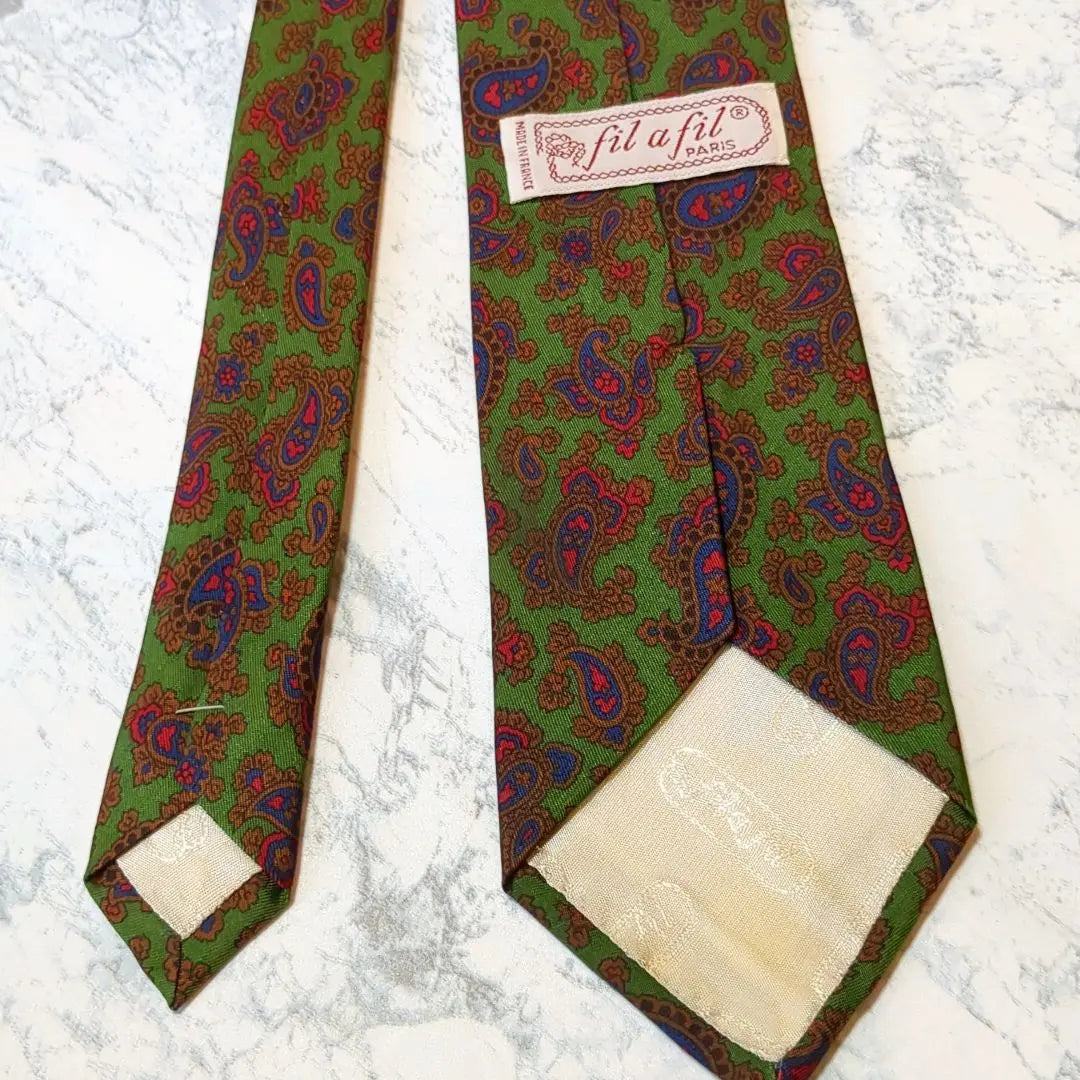 ✧fil a fil✧Tie Paisley pattern Green Green Pink Beautiful color