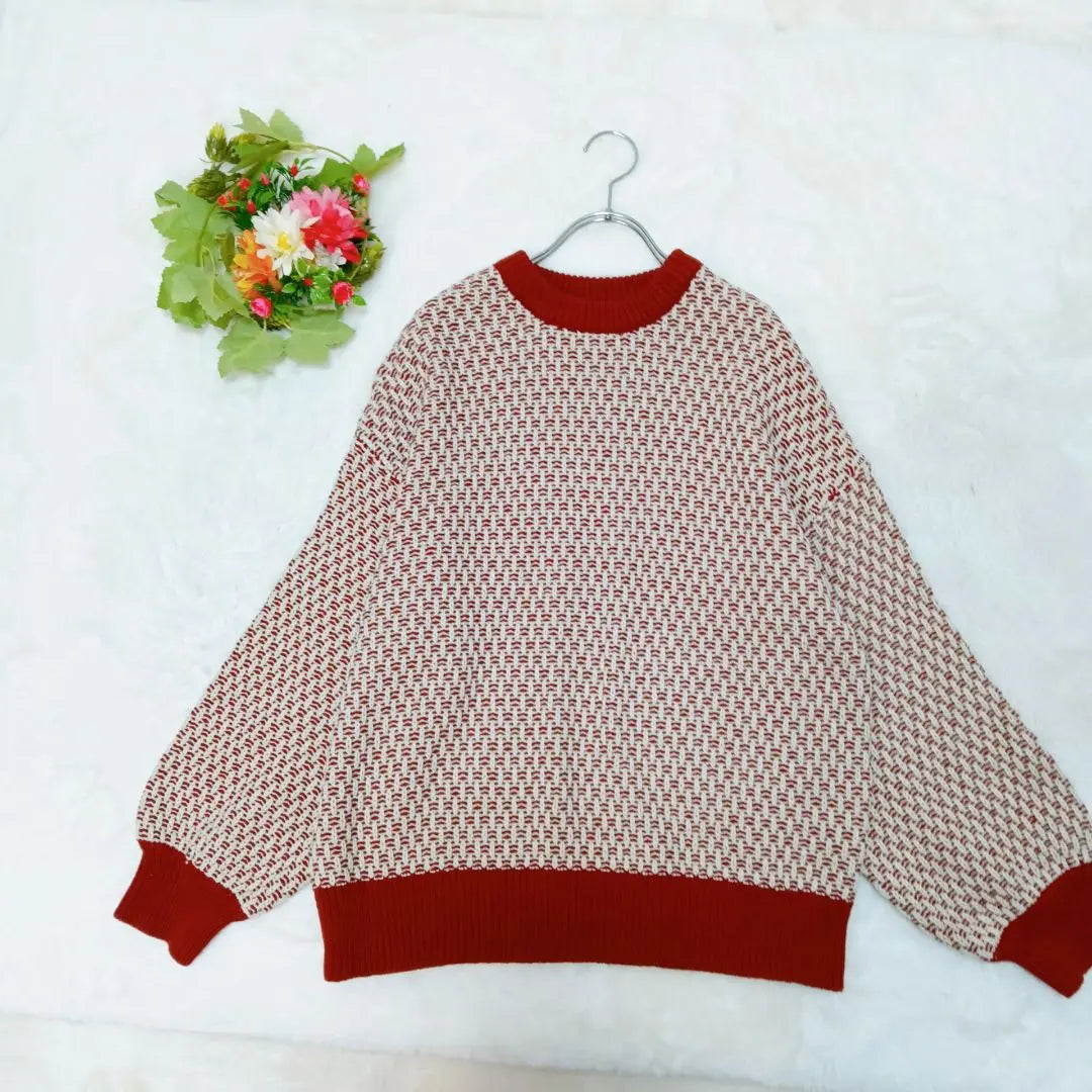 RAGEBLUE Tops (F) Knit Sweater Red/Cream F Size Loose