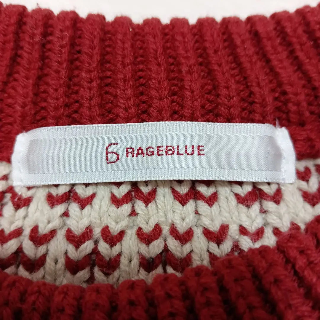 RAGEBLUE Tops (F) Knit Sweater Red/Cream F Size Loose