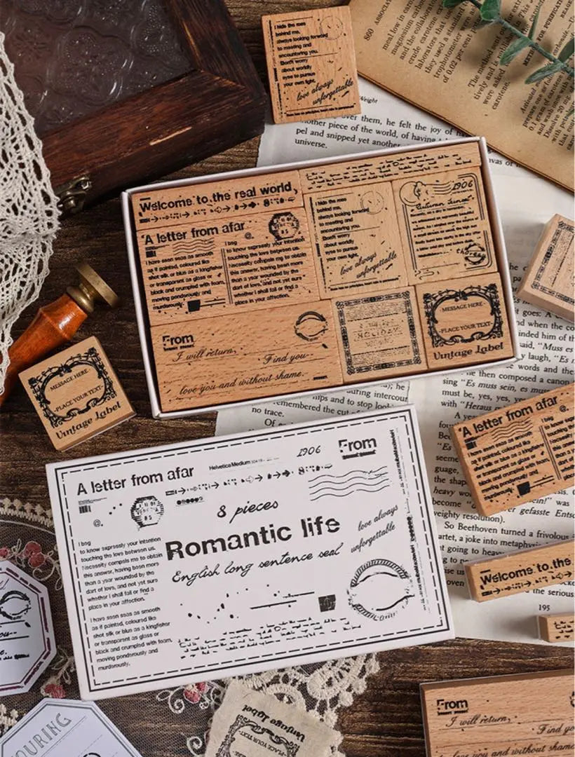 [New] Wood stamp romantic life stamp set collage