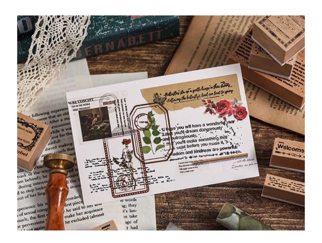 [New] Wood stamp romantic life stamp set collage