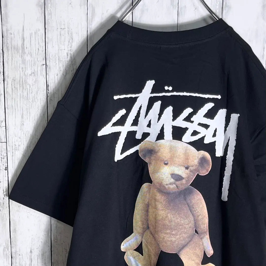 [Nueva sin usar] Camiseta Stussy con estampado de oso a doble cara XL negra