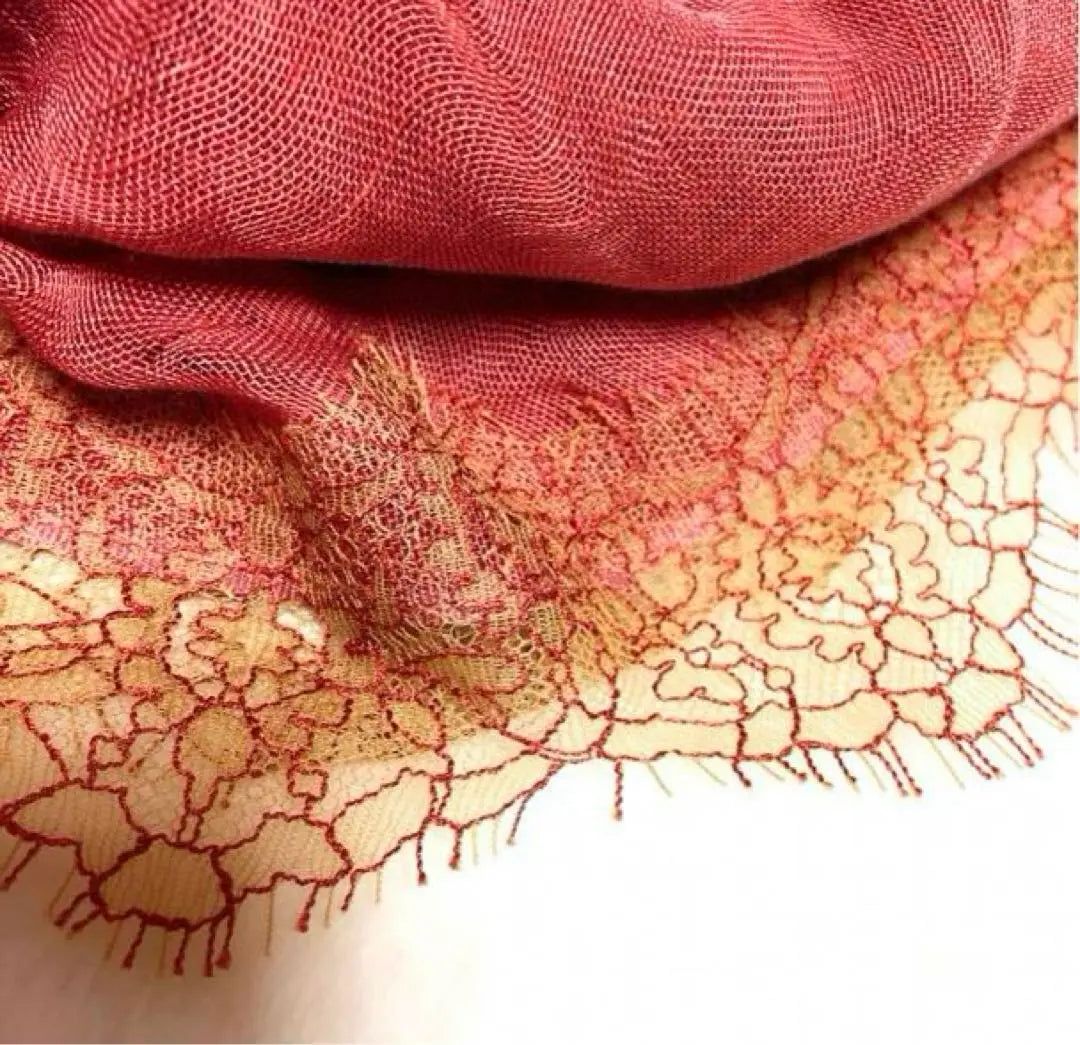 Super beautiful condition❣️Rossa Import Rossa★Large stole★Silk. Hemp. Lace★Red Pink