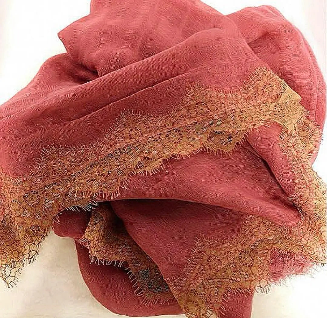 Super beautiful condition❣️Rossa Import Rossa★Large stole★Silk. Hemp. Lace★Red Pink