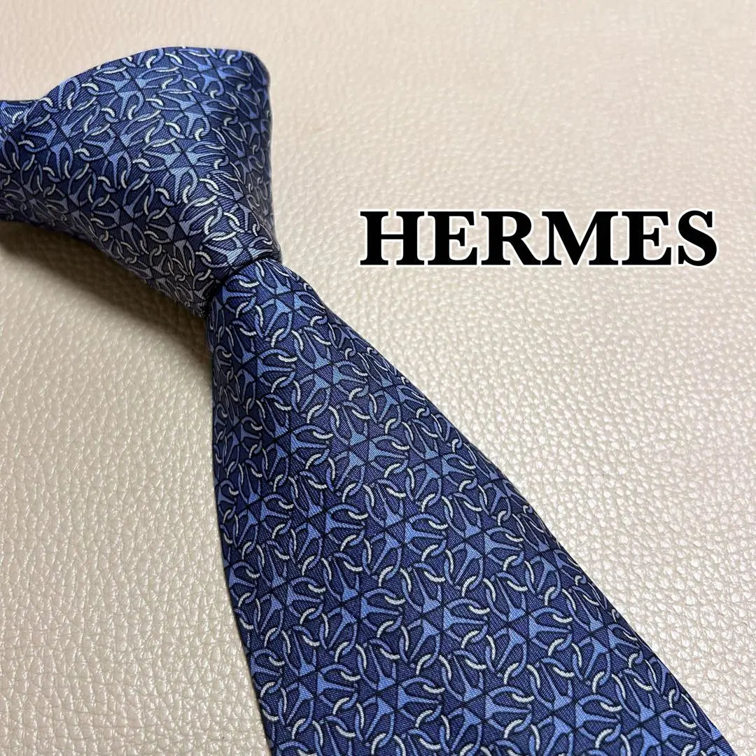 Hermes tie H pattern striped dot check blue blue