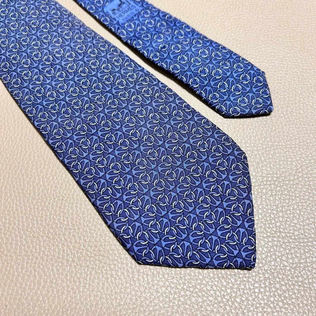 Hermes tie H pattern striped dot check blue blue