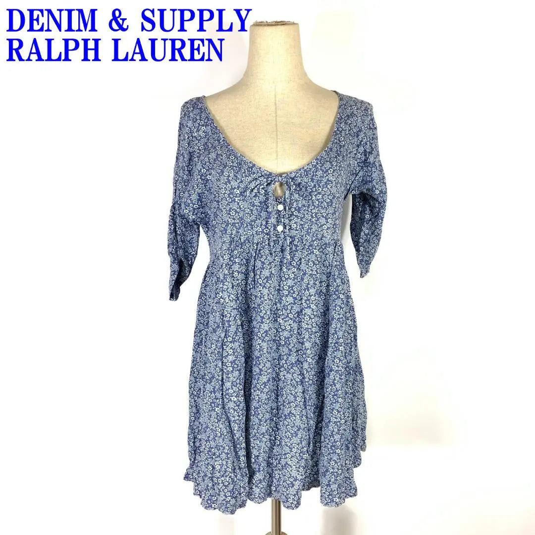 Ralph Lauren Dress Tunic Short Sleeve All-over Pattern Blue Light Blue S C1180