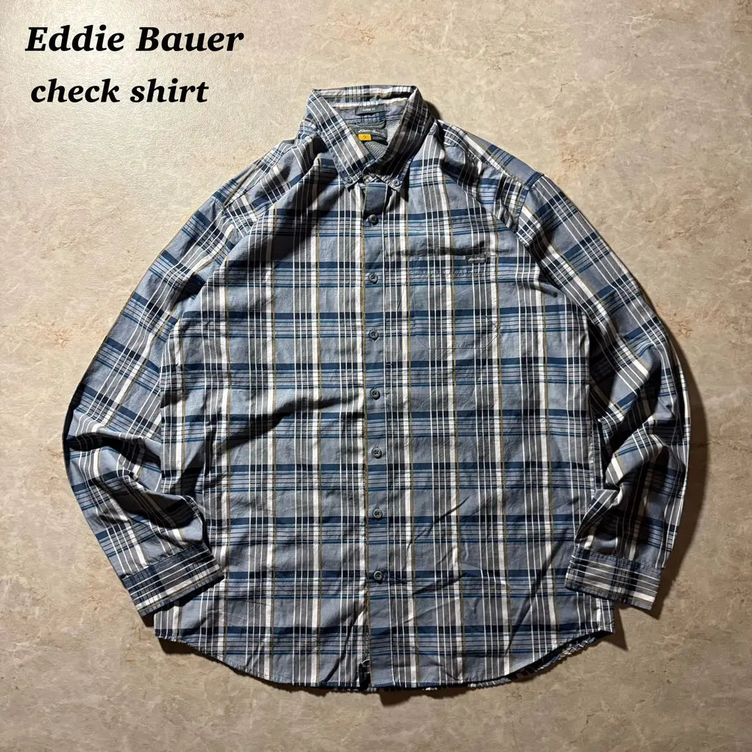 90sEddie Bauer Button Down Check Shirt XL Blue Vintage American Casual Good Condition