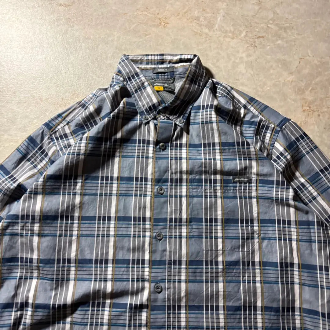 90sEddie Bauer Button Down Check Shirt XL Blue Vintage American Casual Good Condition