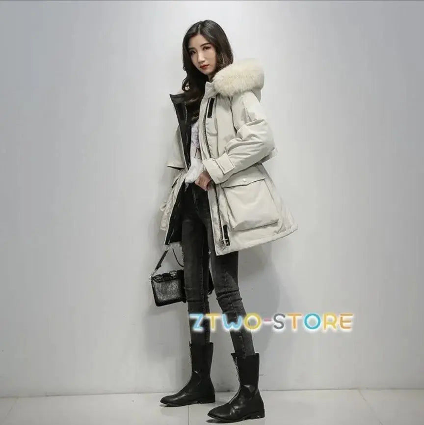 Down jacket ivory gray with fur ♡ Cold protection new