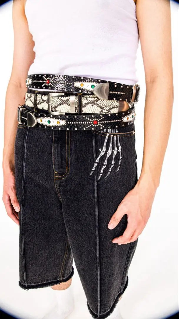 STUDDED SNAKESKIN BELT IN BLACK