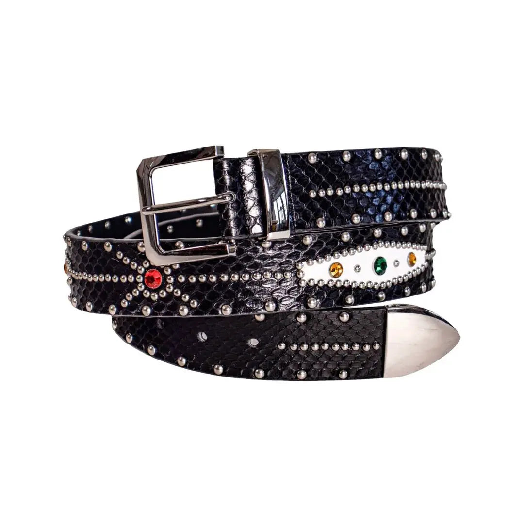 STUDDED SNAKESKIN BELT IN BLACK