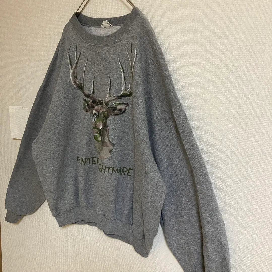 A HUNTER'S NIGHTMARE Sleeve Thick Sweatshirt Gray Camouflage Deer