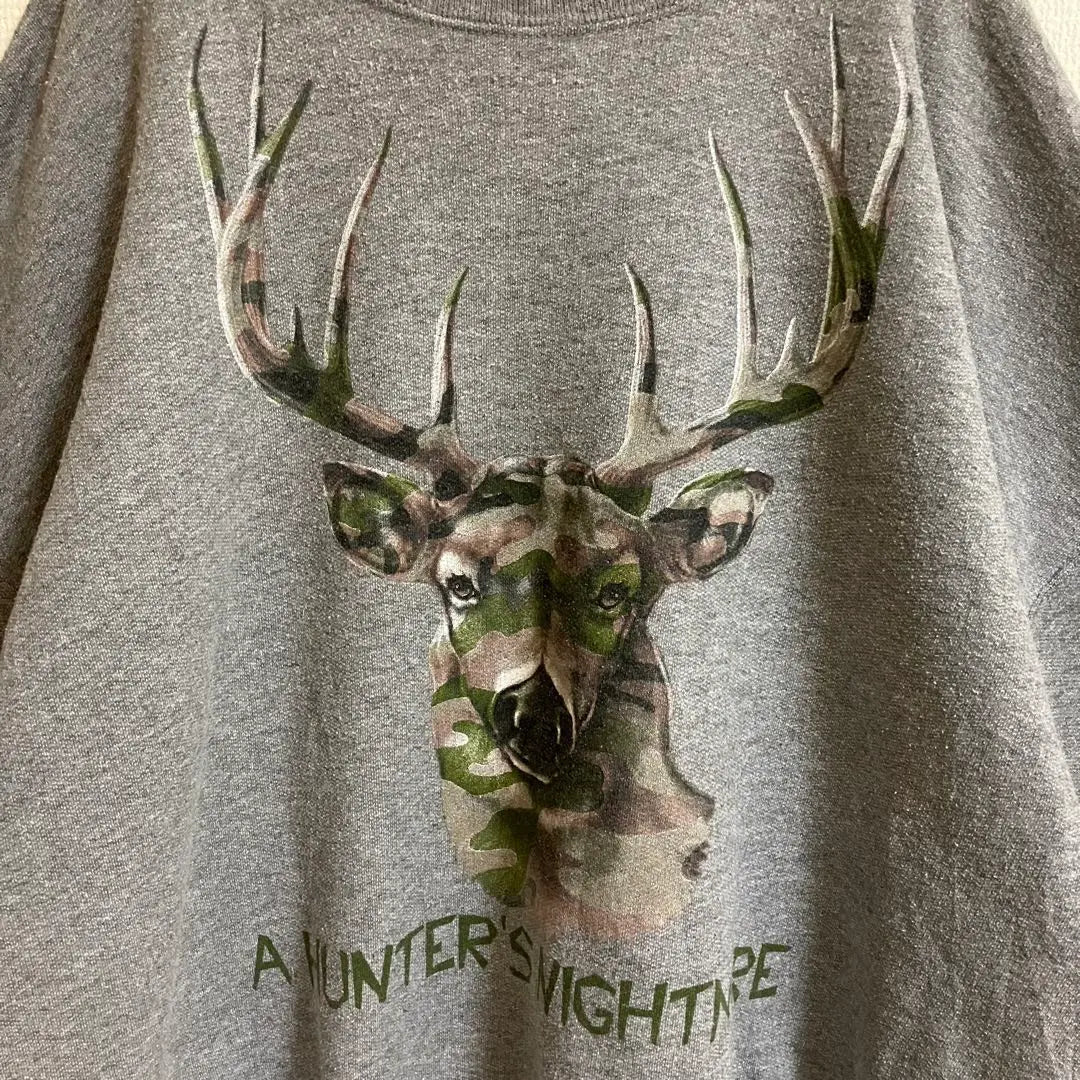 A HUNTER'S NIGHTMARE Sleeve Thick Sweatshirt Gray Camouflage Deer