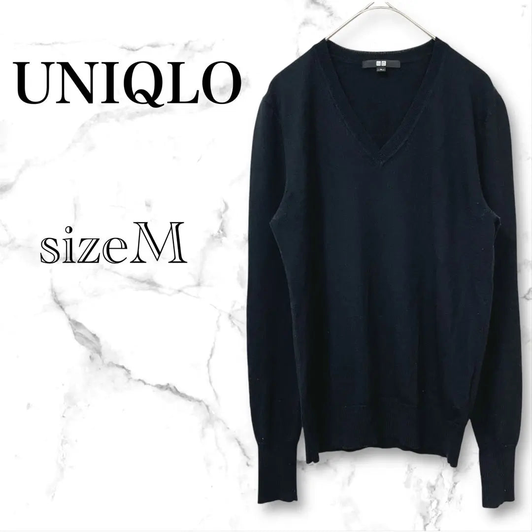 [Uniqlo] Suéter de cuello en V de merino extrafino de punto negro M