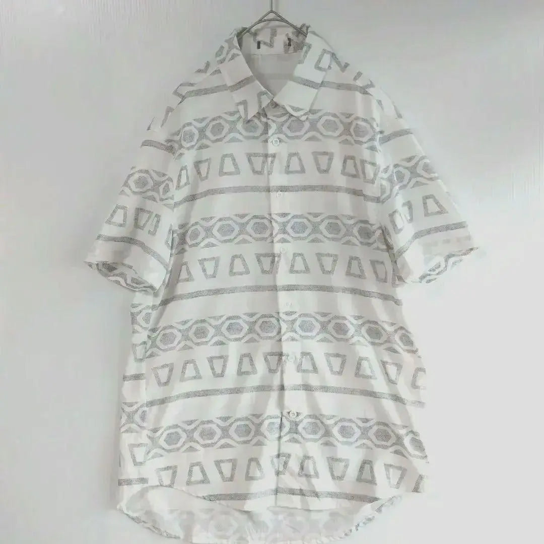 2 Short-sleeved shirt S size US vintage clothing Geometric pattern White