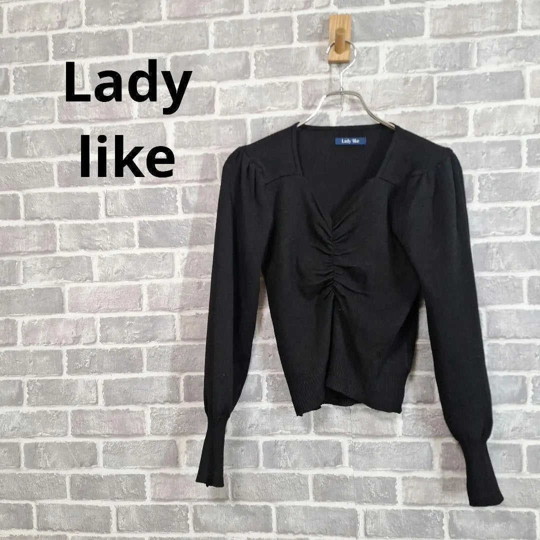 Lady like knit blouse long sleeve cache-coeur adult elegant black