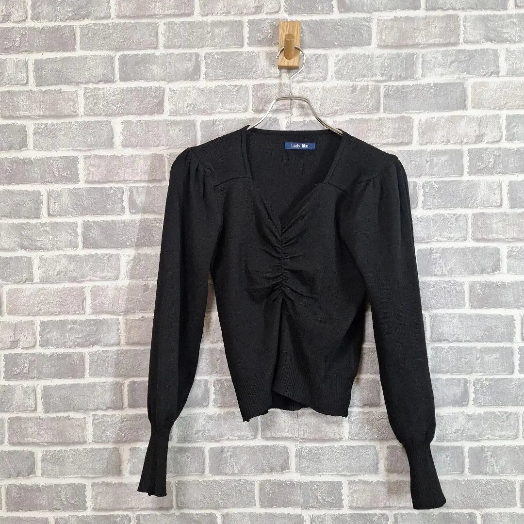 Lady like knit blouse long sleeve cache-coeur adult elegant black