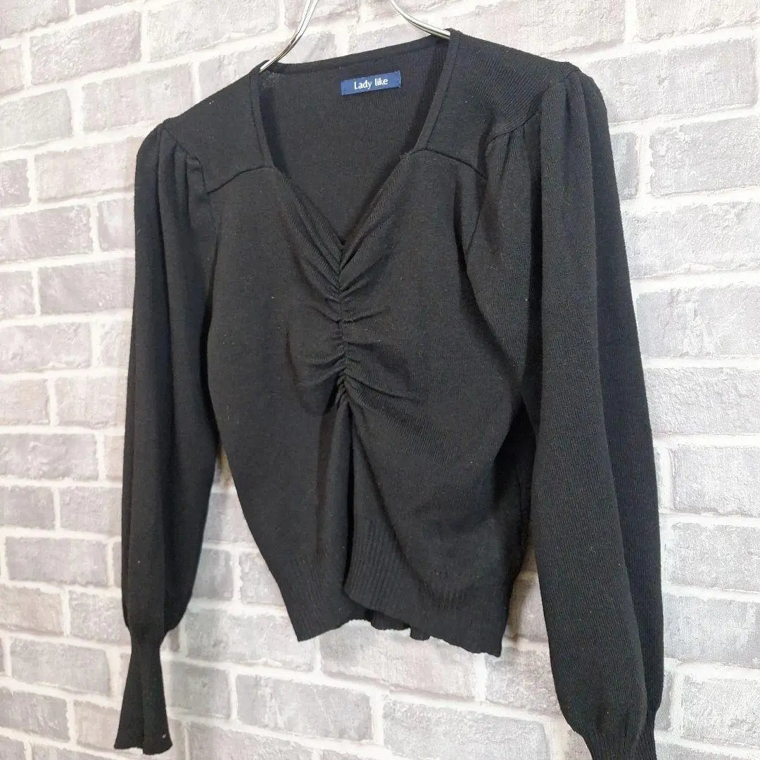 Lady like knit blouse long sleeve cache-coeur adult elegant black