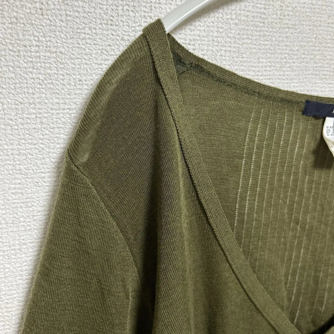 MACPHEE Ribbed Olive Cropped Cardigan Thin Tencel Wool