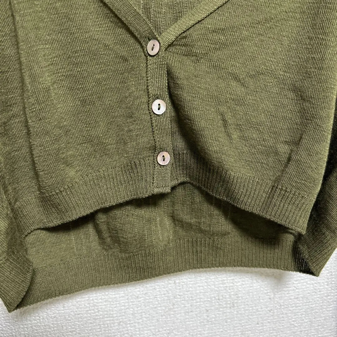 MACPHEE Ribbed Olive Cropped Cardigan Thin Tencel Wool