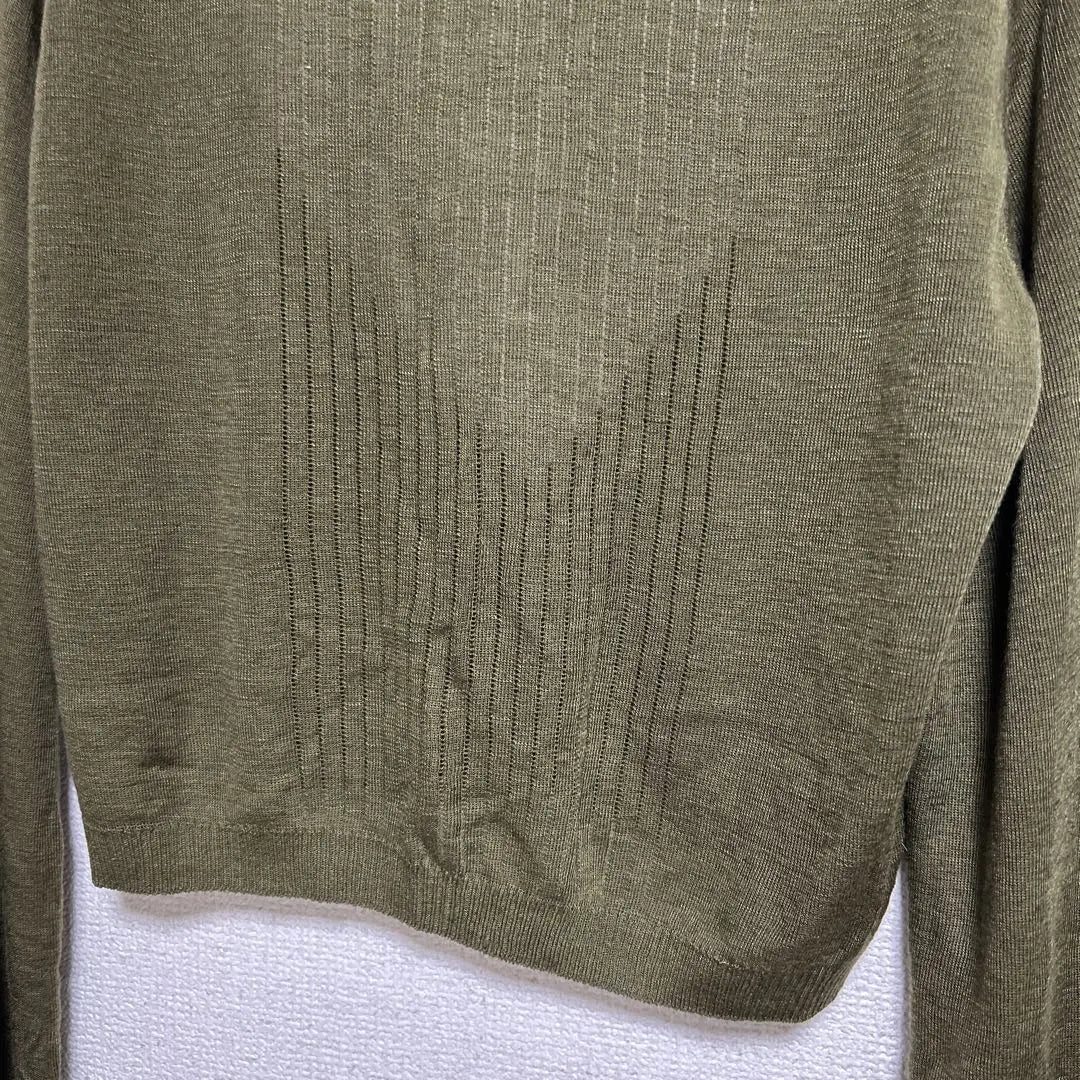 MACPHEE Ribbed Olive Cropped Cardigan Thin Tencel Wool