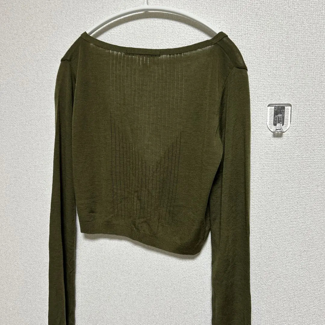 MACPHEE Ribbed Olive Cropped Cardigan Thin Tencel Wool