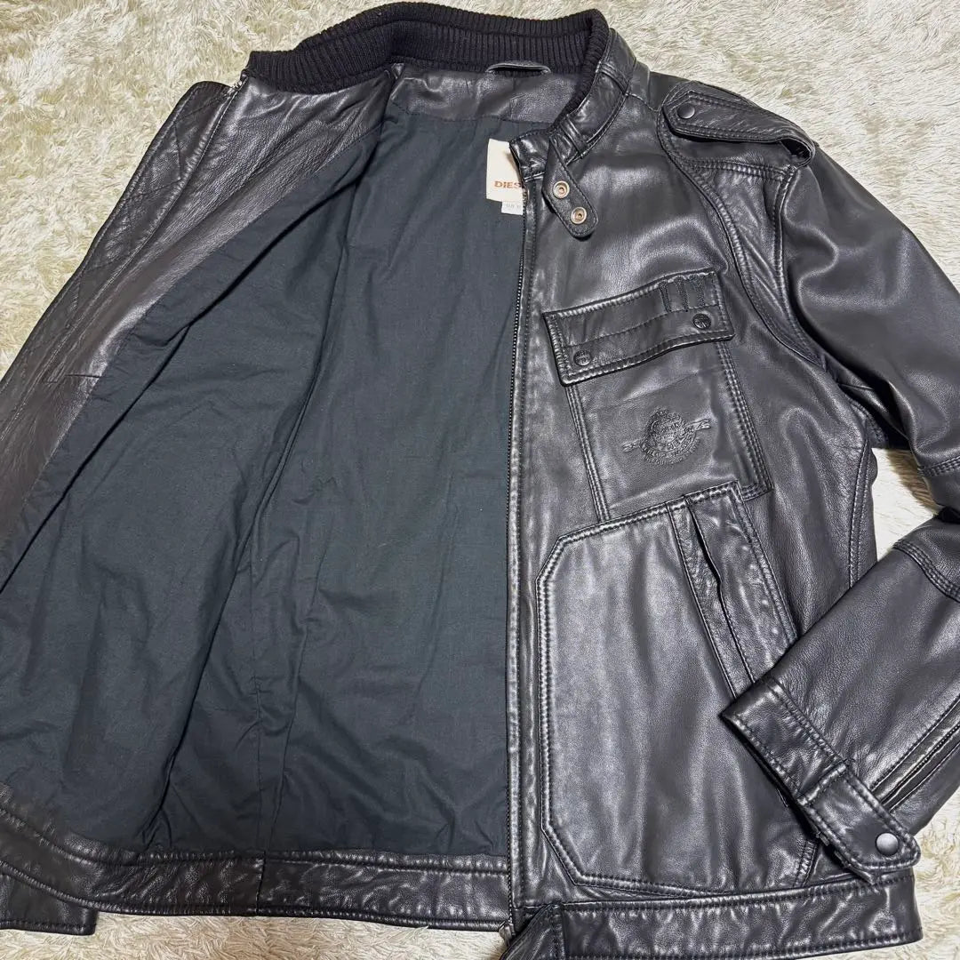 DIESEL Leather Jacket Single Riders Logo Embossed Leather XL