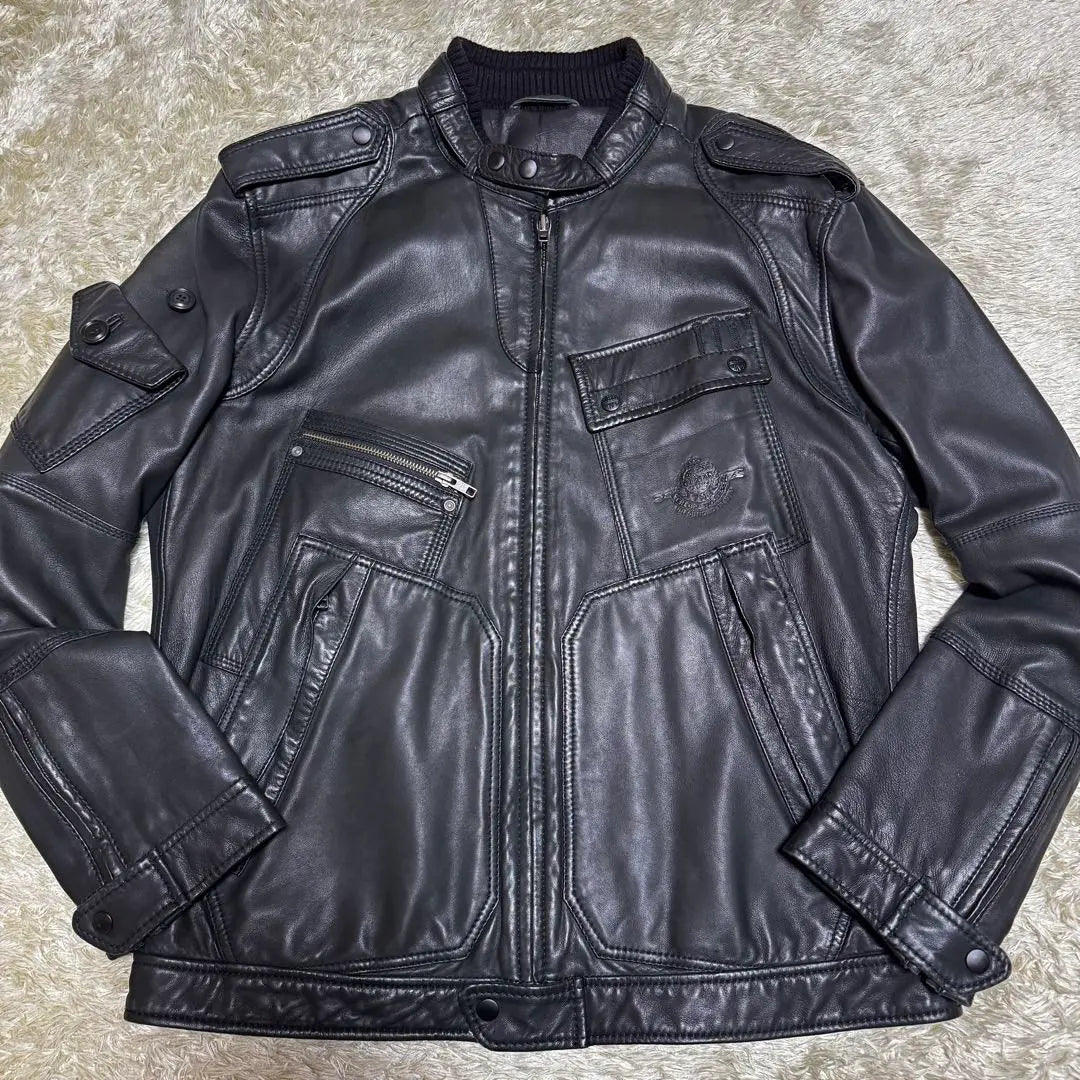 DIESEL Leather Jacket Single Riders Logo Embossed Leather XL