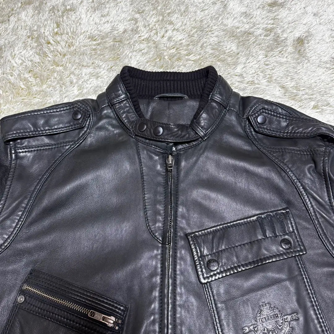 DIESEL Leather Jacket Single Riders Logo Embossed Leather XL