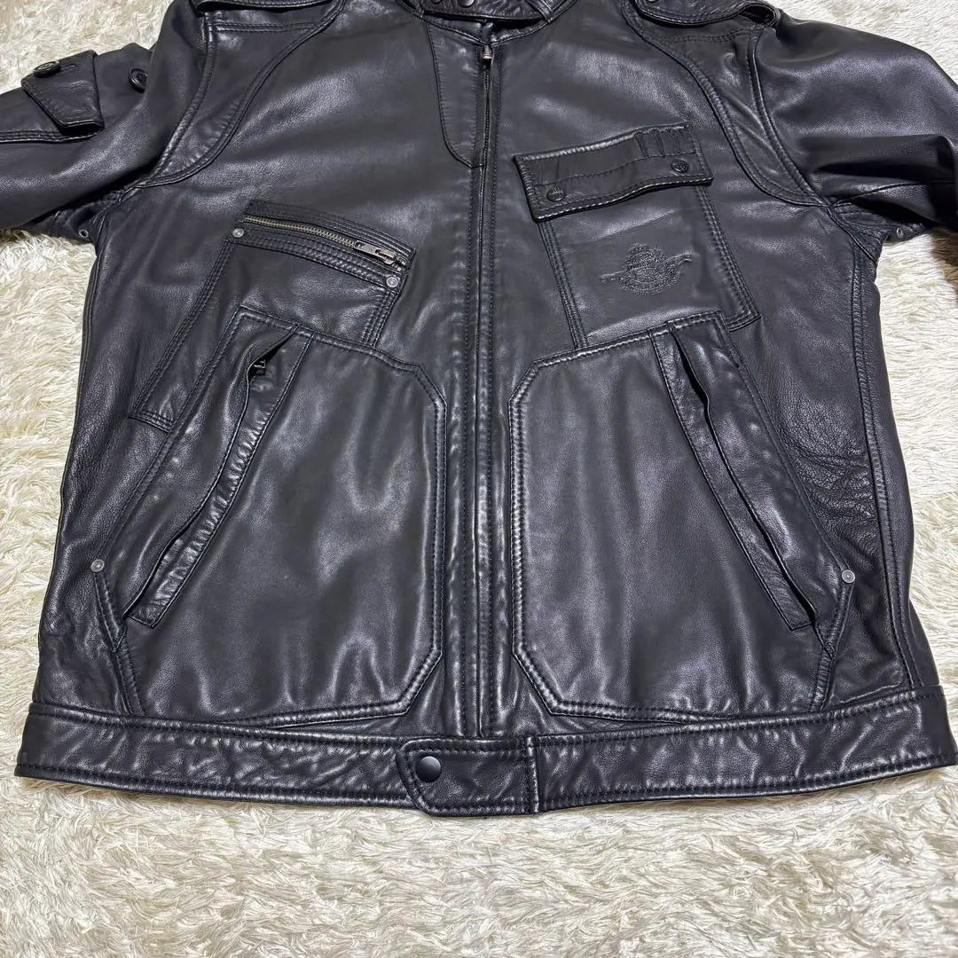 DIESEL Leather Jacket Single Riders Logo Embossed Leather XL