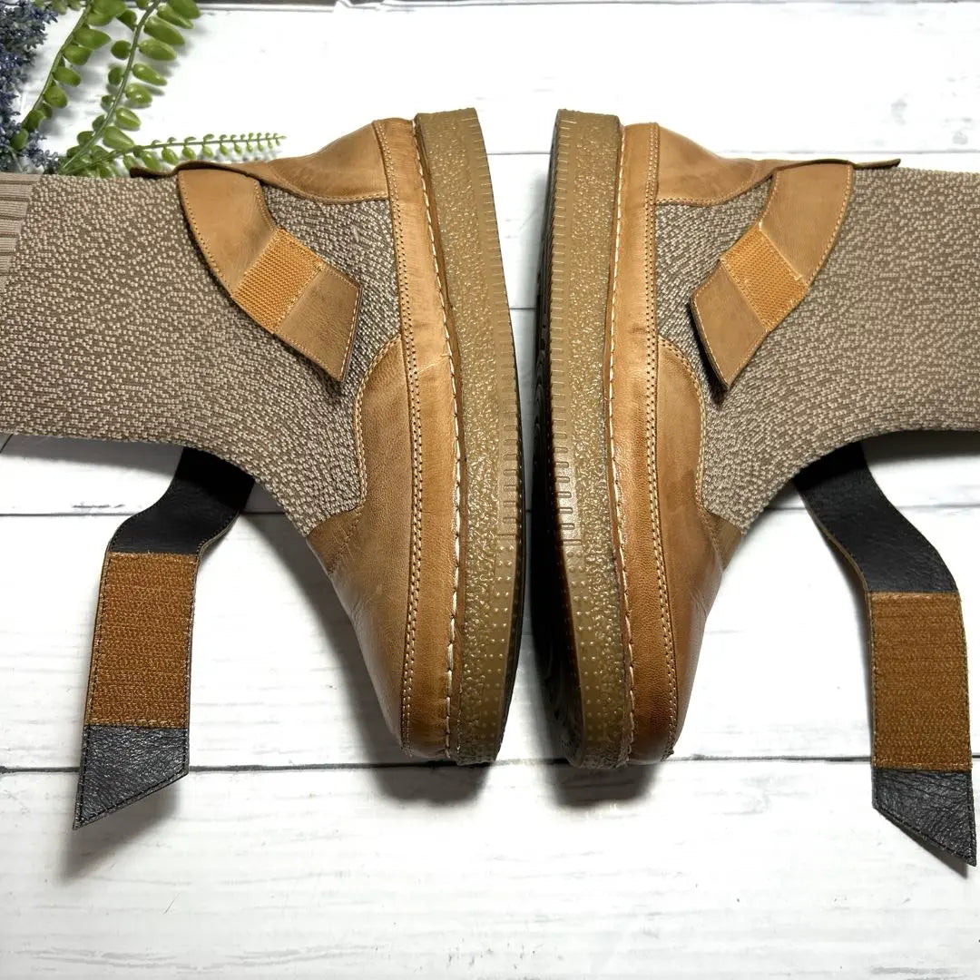 Good condition [Hina Green Label] Socks boots (23.5) Cross leather belt knit