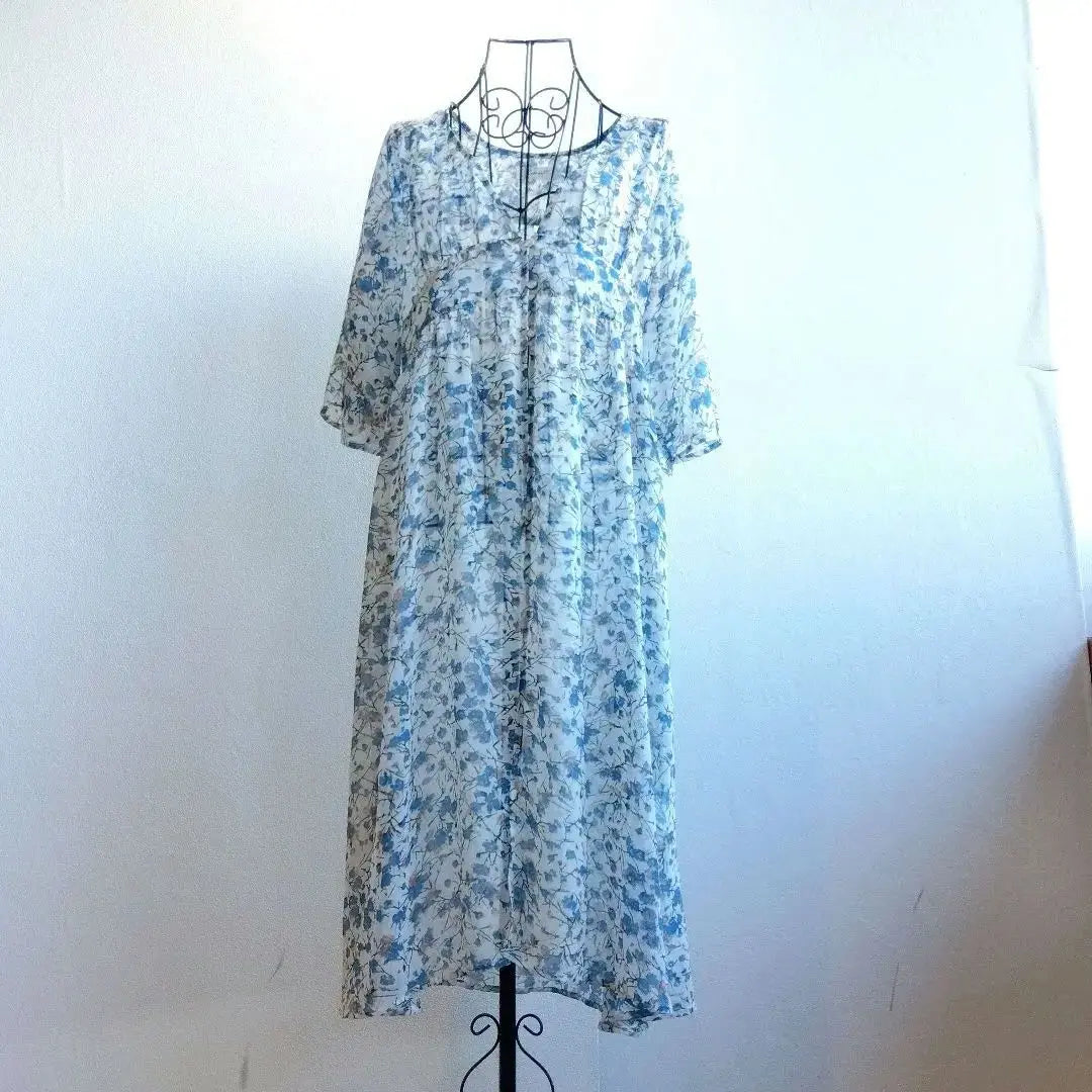 Beautiful condition ✨Sepo Long Shirt Dress Floral Pattern Transparent Sheer All-over Pattern Front Opening