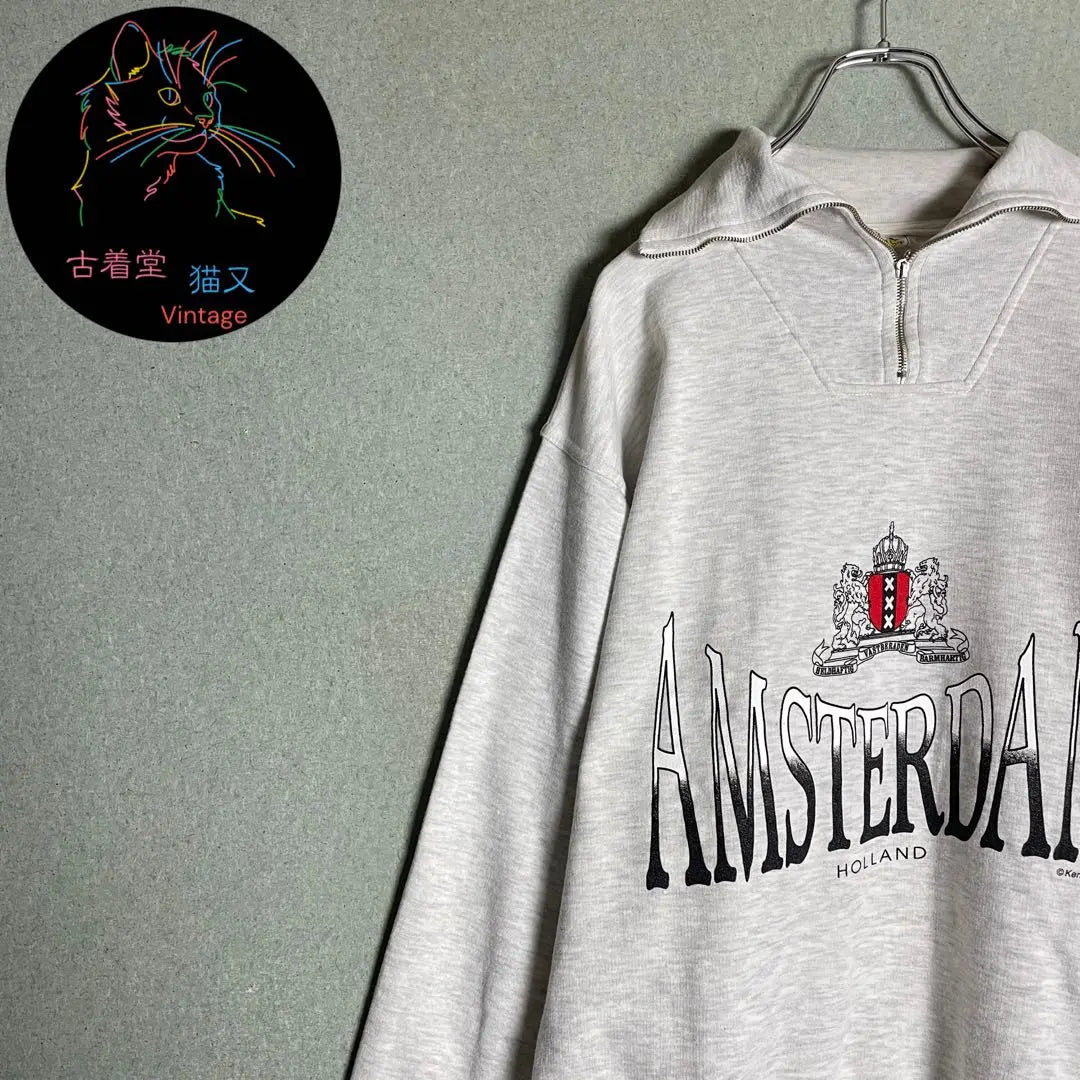 ✮ Sudadera White Spring Big Print Dutch Amsterdam Back Brushed L | ✮スウェット 白 しもふり ビッグプリント オランダ アムステルダム 裏毛 L