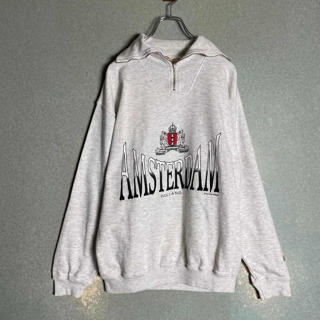 ✮ Sudadera White Spring Big Print Dutch Amsterdam Back Brushed L | ✮スウェット 白 しもふり ビッグプリント オランダ アムステルダム 裏毛 L