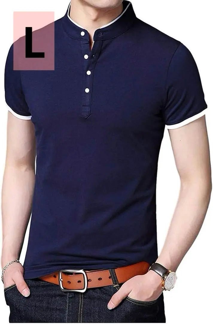 Polo Shirt Men's Short Sleeve Polo Shirt Summer Clothes Navy L