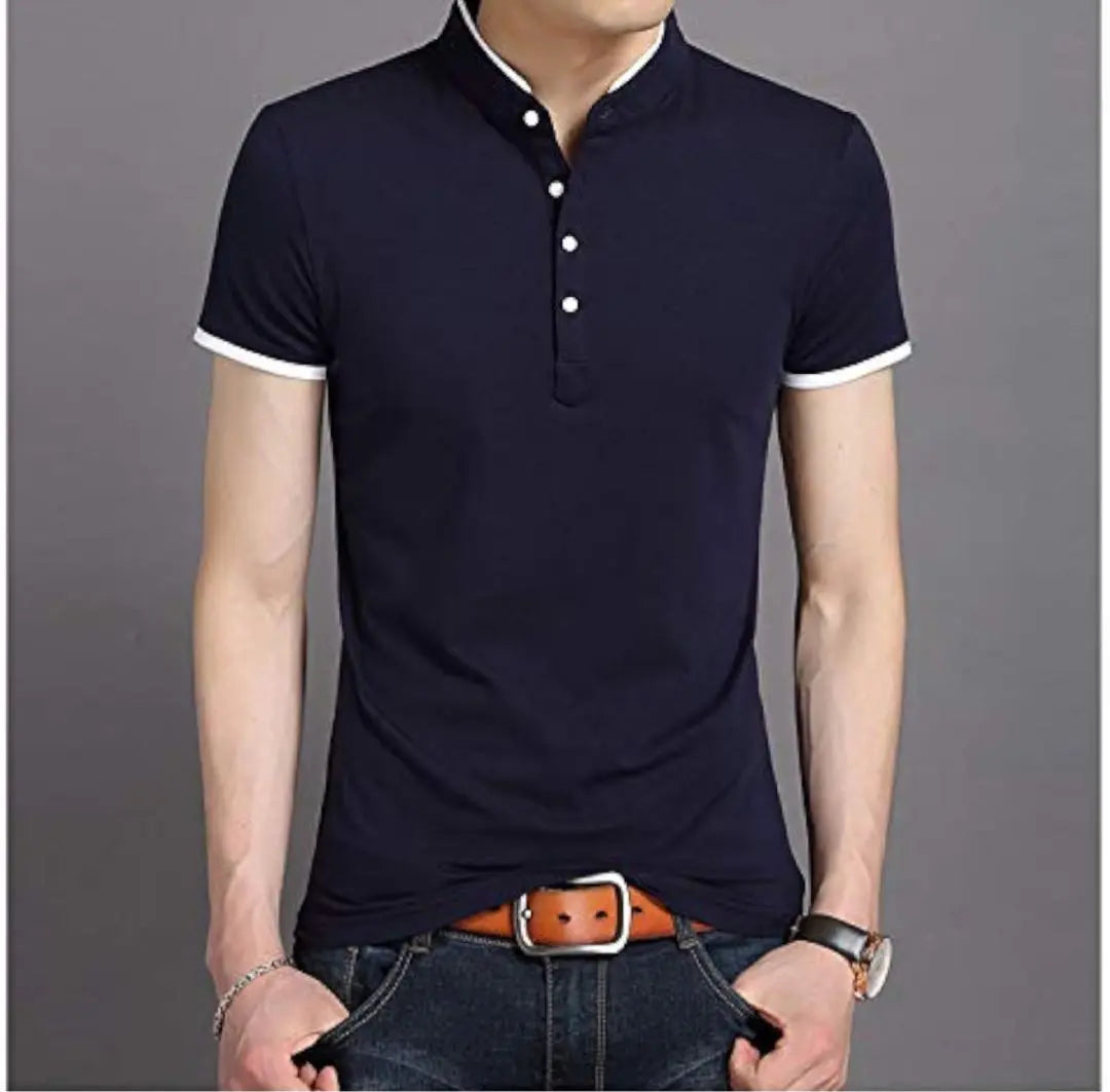 Polo Shirt Men's Short Sleeve Polo Shirt Summer Clothes Navy L