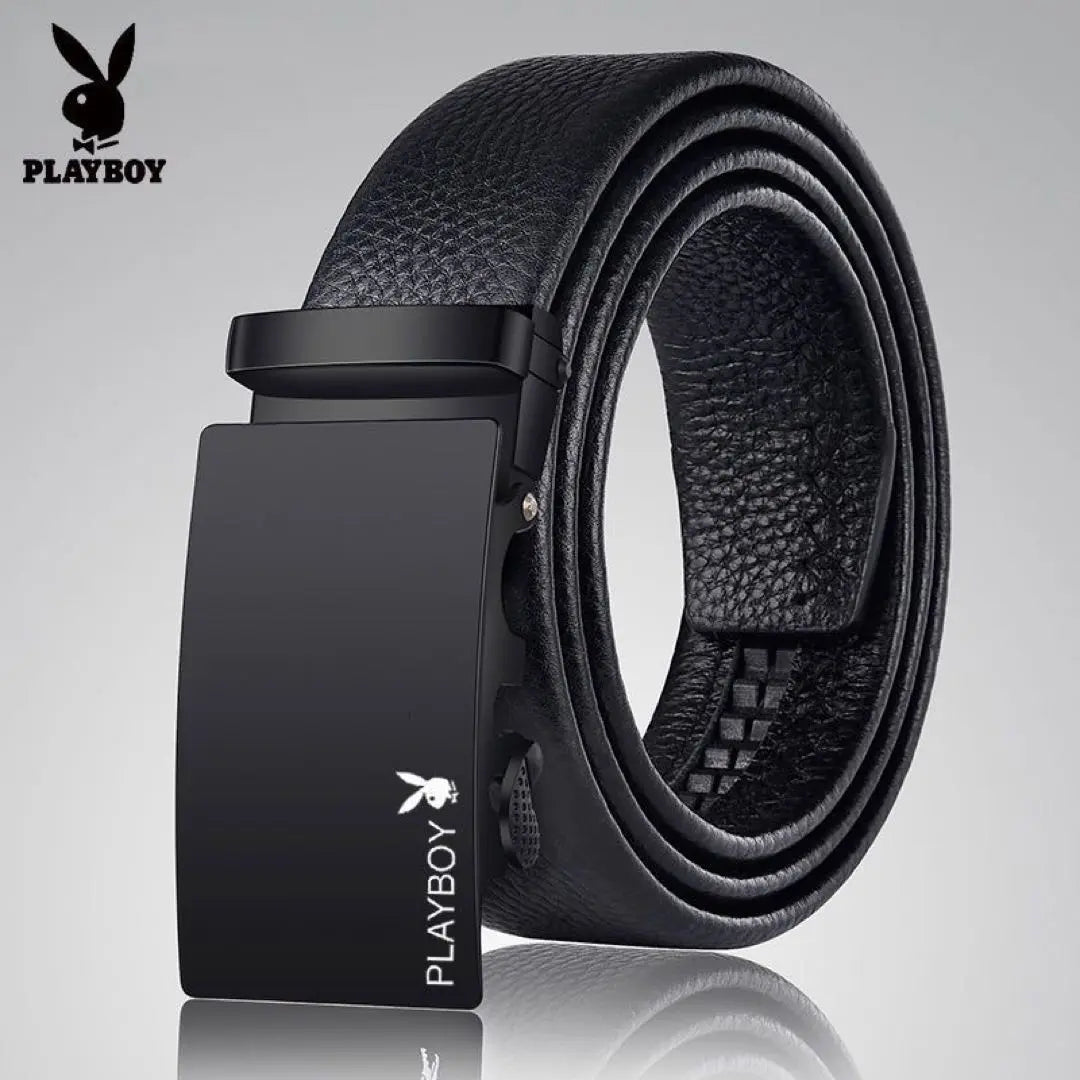 Automatic Size Adjustment Men's New Black Leather Playboy Fit Buckle Belt