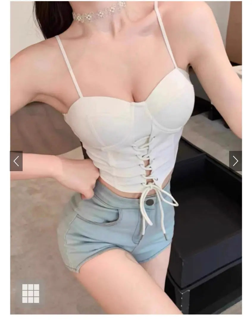 Lace-up cami bra top with cup [at2238]