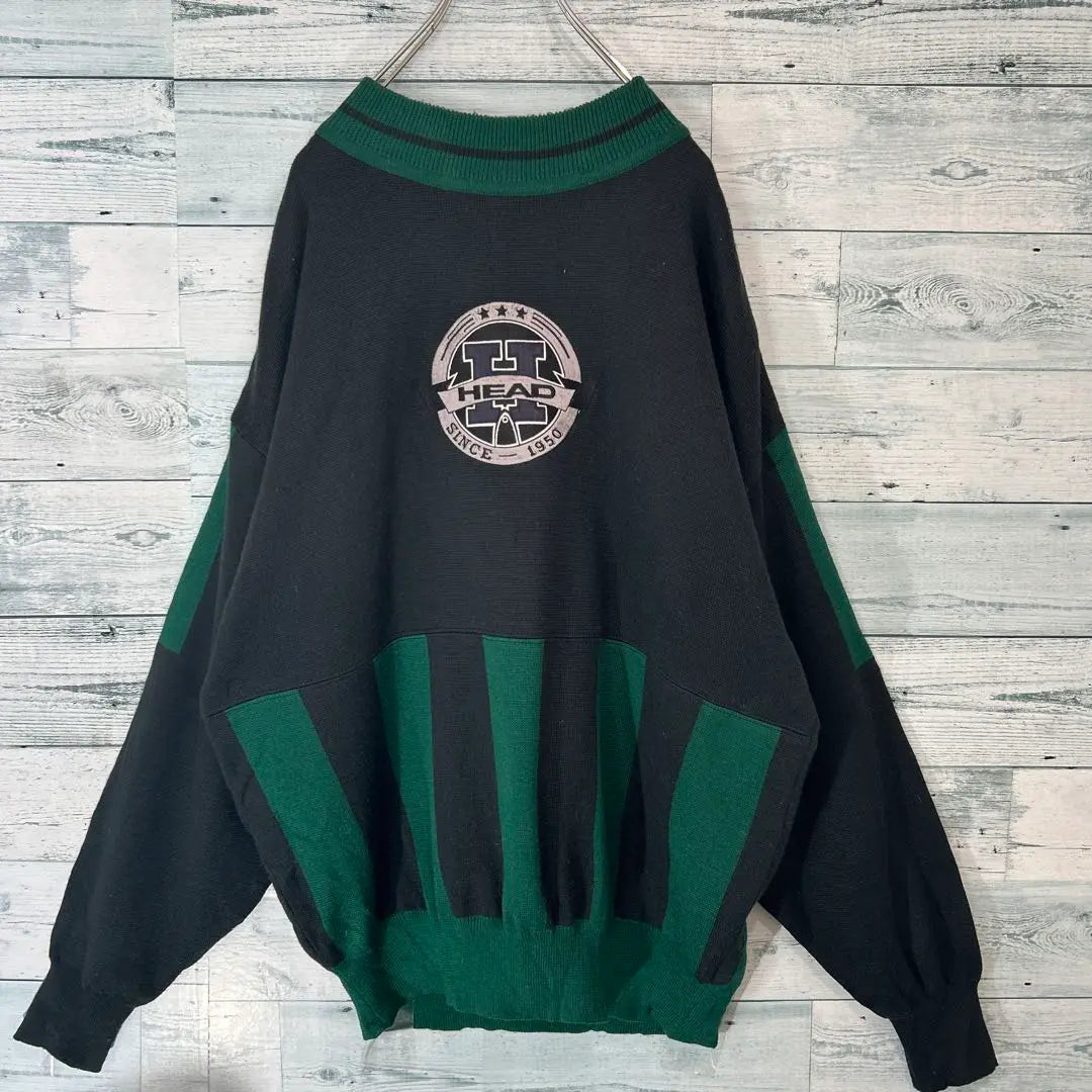 《Geki Rare》 90S Old HEAD embroidery logo knit sweater Street used clothes