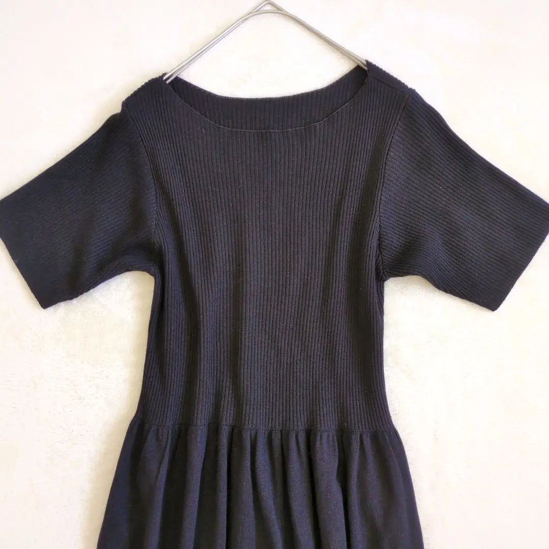 Adaptricotailing Short Sleeve Long One Piece Rib Swearing Nit One Piece Flare Black