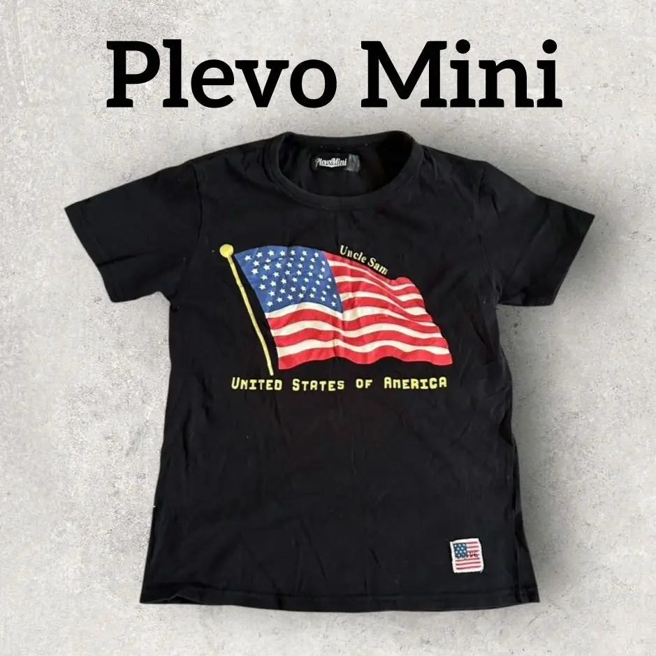 Plevo Mini Kids Short Sleeve T-Shirt American Flag (130) Black