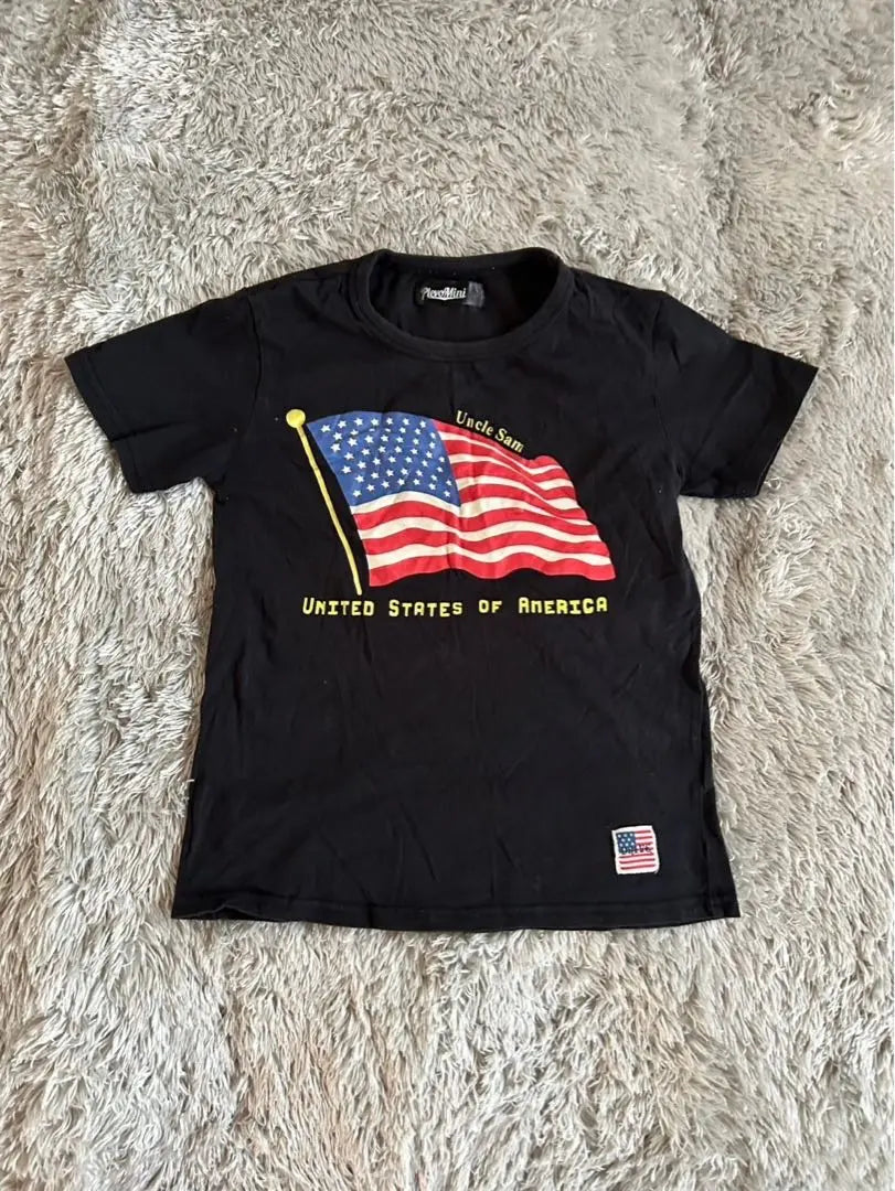 Plevo Mini Kids Short Sleeve T-Shirt American Flag (130) Black