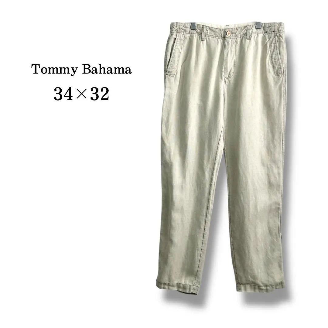 [Tommy Bahama] Pantalones de lino Tommy Bahama para hombre con botones de madera y mezcla de lino