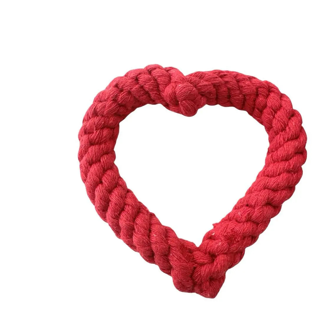 Dog Toys ❤️ Set of 2 Red Heart Bone Shape Rope Pet Toys Tearscal | 犬用おもちゃ ❤️ 2個セット 赤 ハート 骨型 ロープ ペット おもちゃ 歯石