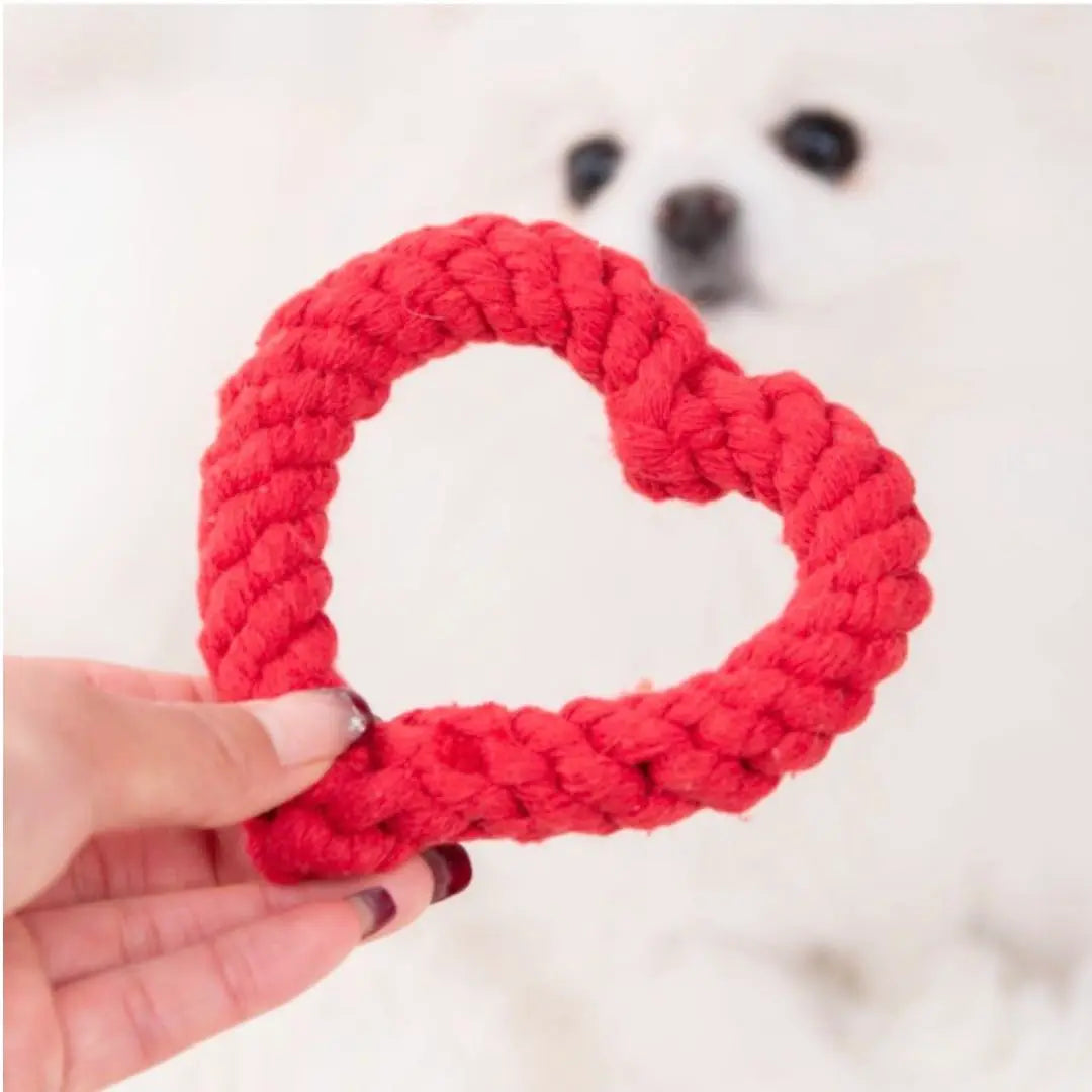 Dog Toys ❤️ Set of 2 Red Heart Bone Shape Rope Pet Toys Tearscal | 犬用おもちゃ ❤️ 2個セット 赤 ハート 骨型 ロープ ペット おもちゃ 歯石