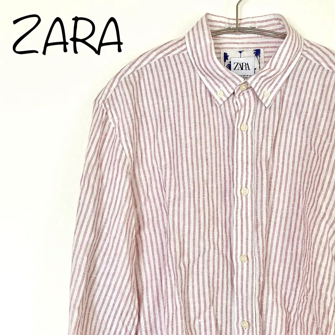 [ZARA] Men's shirt long -sleeved stripe M Red