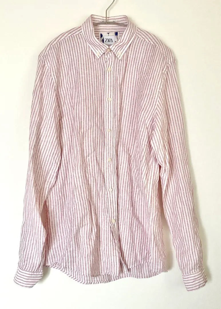 [ZARA] Men's shirt long -sleeved stripe M Red